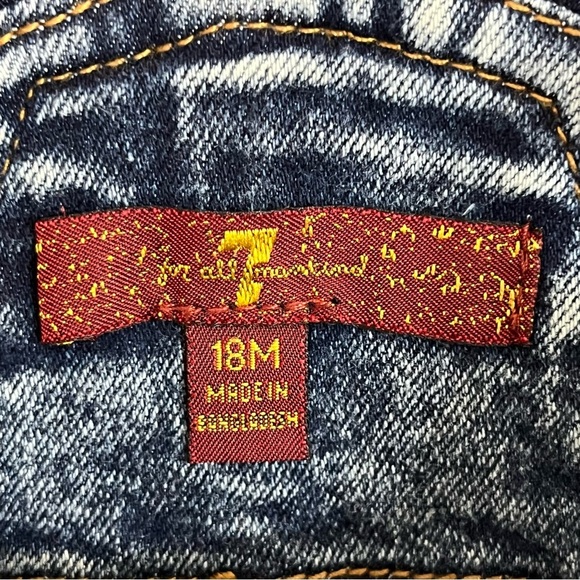 Seven 7 for All Mankind Toddler 18 Month Girls Overall Denim Bib Dress Acid Wash - Picture 3 of 9